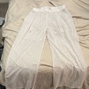 TiniBikini White Sheer Wide-Leg Drawstring Pants